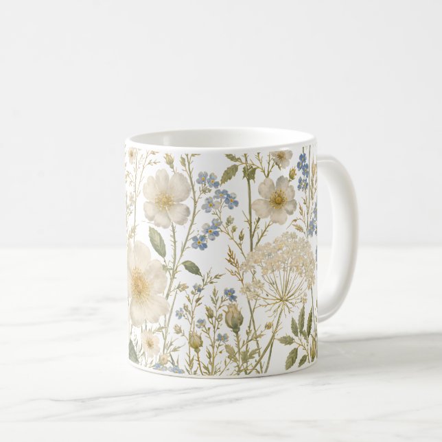 Vintage Wildflower Botanical Pattern Coffee Mug (Front Right)