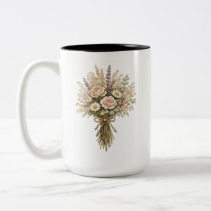 Vintage Wildflower Bouquet Two-Tone Coffee Mug