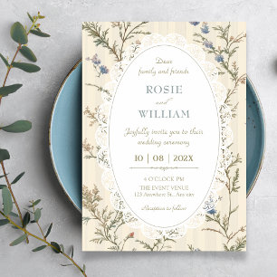 Vintage wildflower cottagecore wedding invitation