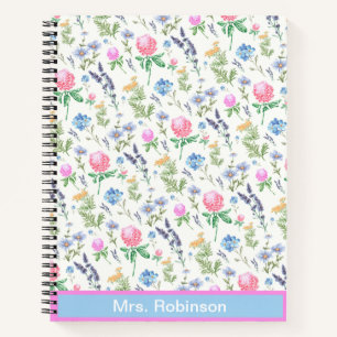 Vintage Wildflower Custom Name Pretty Floral Notebook