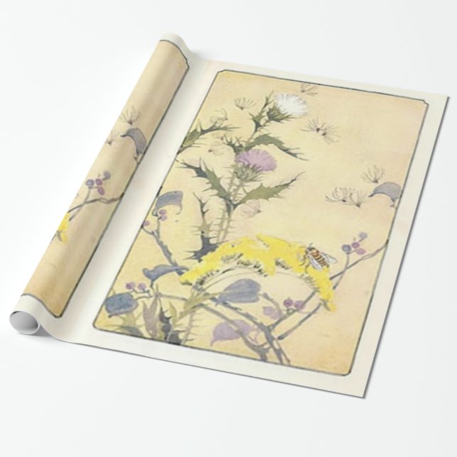 Vintage Wildflower Dandelions Wrapping Paper (Unrolled)