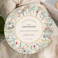 Vintage Wildflower Fern Beige Wedding Round