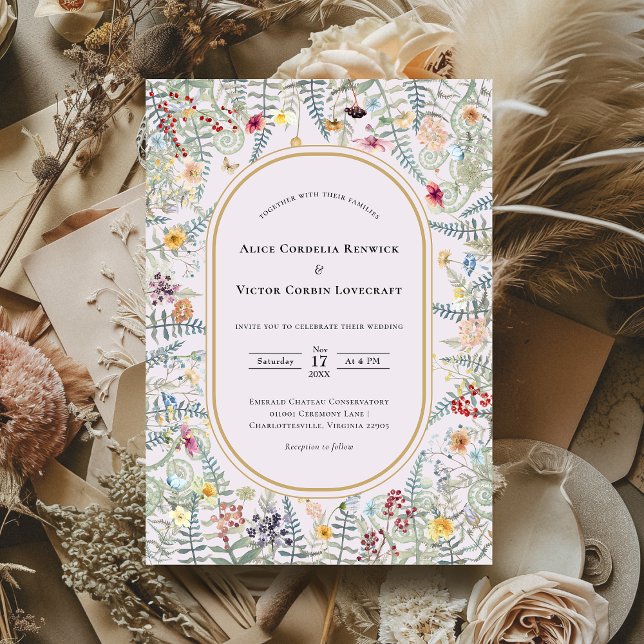 Vintage Wildflower Fern Lavender Wedding Invitation (Creator Uploaded)