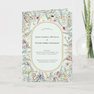 Vintage Wildflower Fern Mint Green Wedding Folded Program