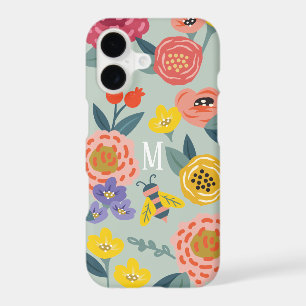 Vintage Wildflower Foliage Bees Pattern Monogram