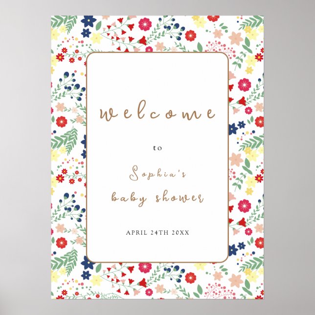 Vintage Wildflower Frame Baby Shower Welcome Poster (Front)
