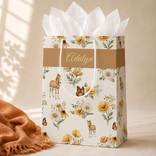 Vintage Wildflower Horse and Butterfly Pattern Medium Gift Bag