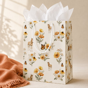 Vintage Wildflower Horse and Butterfly Pattern Medium Gift Bag