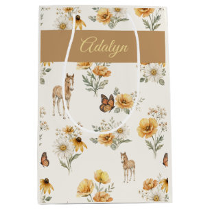 Vintage Wildflower Horse and Butterfly Pattern Medium Gift Bag
