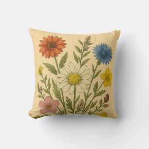 Vintage Wildflower on Weathered Paper Throw Pillow