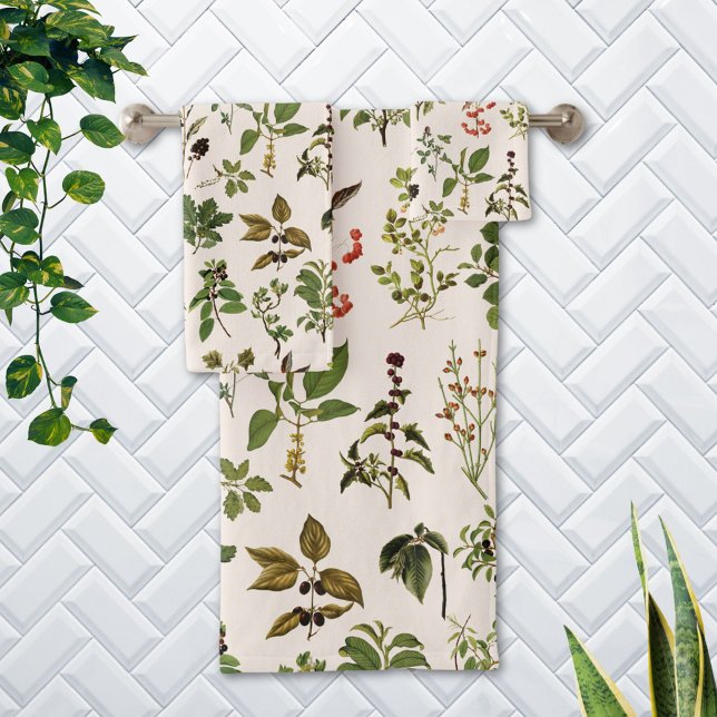 Vintage Wildflower Pattern Bath Towel Set (In situ Bathroom wall)