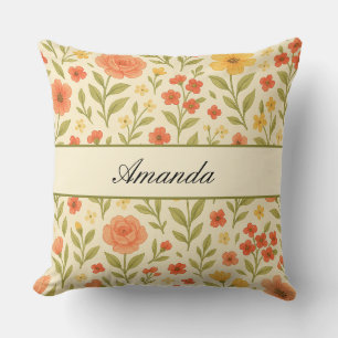 Vintage Wildflower Pattern Name Throw Pillow