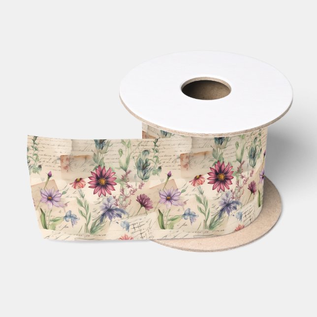 Vintage Wildflower Pattern  Satin Ribbon (Spool)