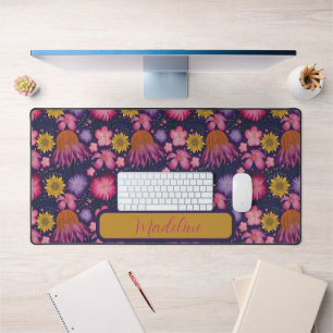 Vintage Wildflower Purple Floral Pattern Desk Mat