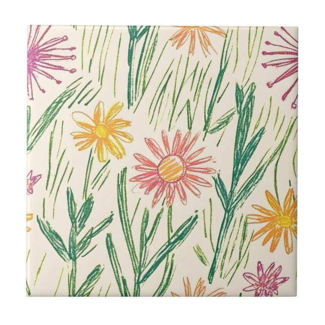 Vintage Wildflower Sketch (10) Tile (Front)