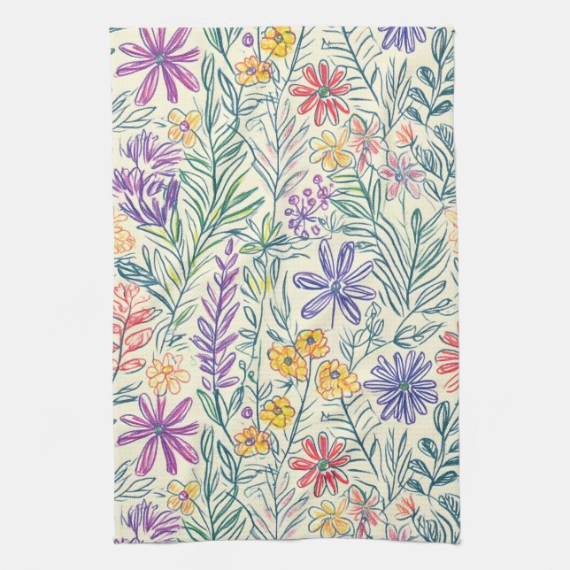 Vintage Wildflower Sketch (2) Kitchen Towel (Vertical)