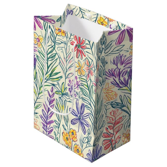 Vintage Wildflower Sketch (2) Medium Gift Bag (Front Angled)