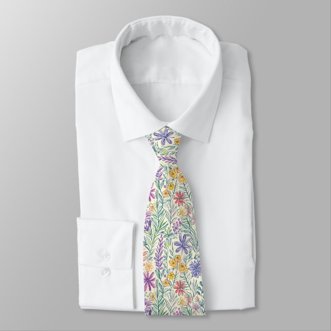 Vintage Wildflower Sketch (2) Tie (Tied)