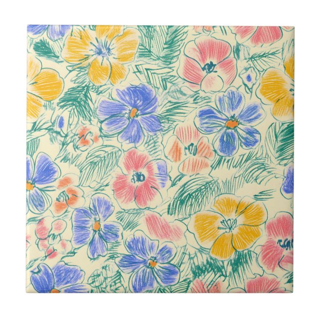 Vintage Wildflower Sketch (3) Tile (Front)