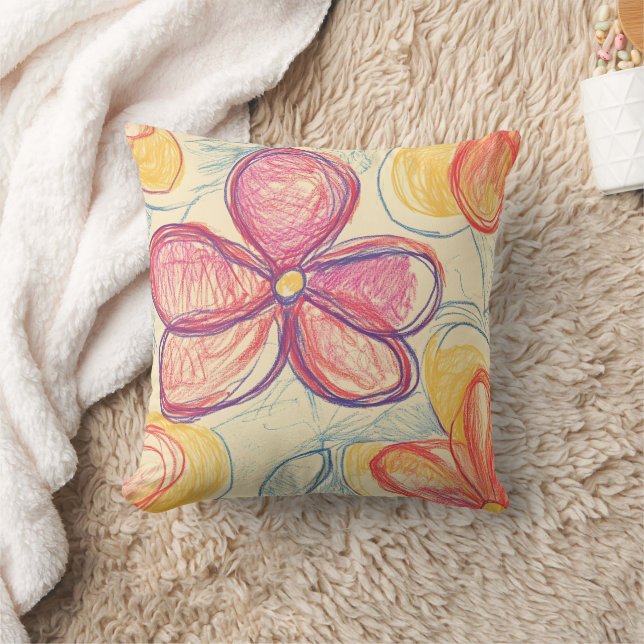 Vintage Wildflower Sketch (4) Throw Pillow (Blanket)