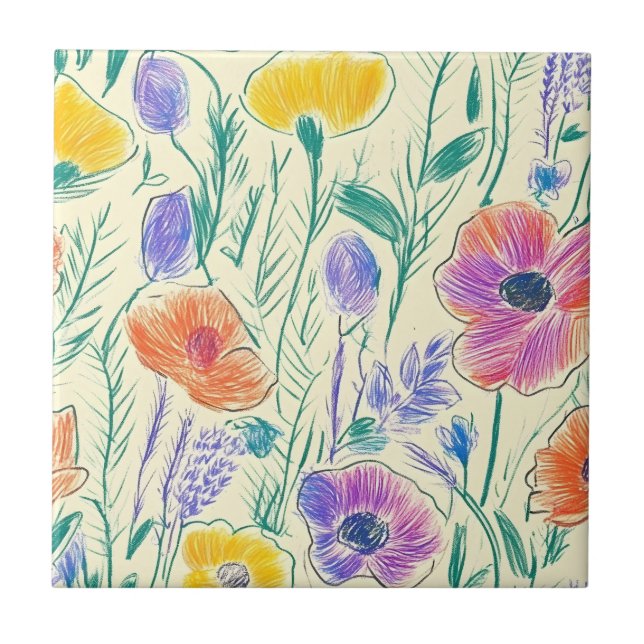 Vintage Wildflower Sketch (6) Tile (Front)