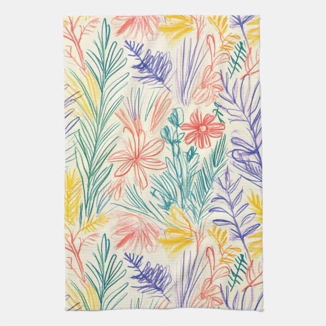 Vintage Wildflower Sketch (7) Kitchen Towel (Vertical)