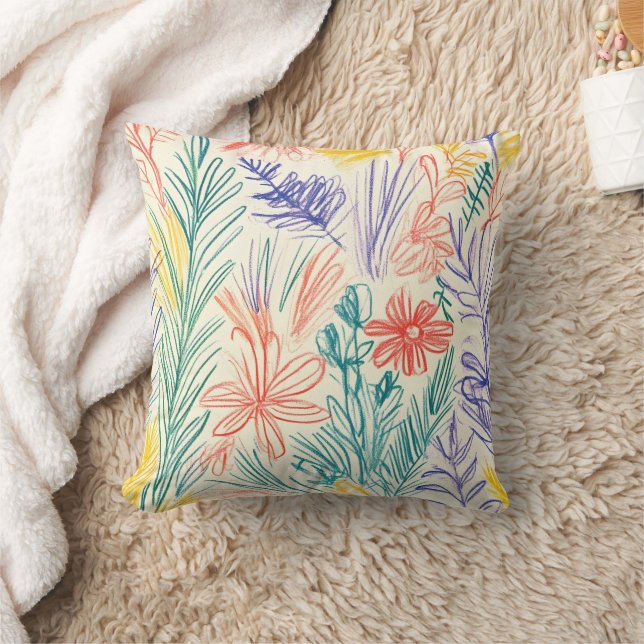 Vintage Wildflower Sketch (7) Throw Pillow (Blanket)