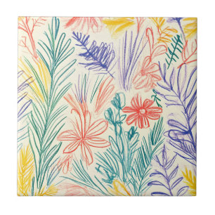 Vintage Wildflower Sketch (7) Tile