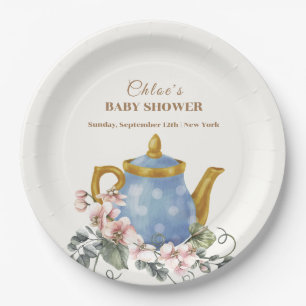 Vintage Wildflower Teapot Baby Shower Paper Plate