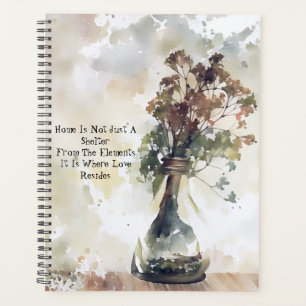Vintage WildFlower Vase Home Love Quote Journal  Planner