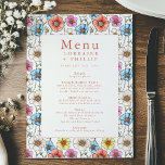 Vintage Wildflower Wedding Menu Card<br><div class="desc">A charming floral touch for your wedding reception. This vintage style wildflower wedding menu card with a colourful hand drawn style floral border surrounding your menu details. This design is perfect for garden,  rustic,  or botanical-themed weddings. A beautiful way to display your wedding meal in style.</div>