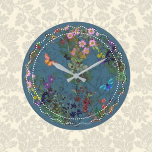 Vintage wildflowers blue Acrylic Wall Clock