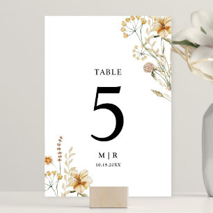 Vintage Wildflowers Elegant Floral Wedding Table Number