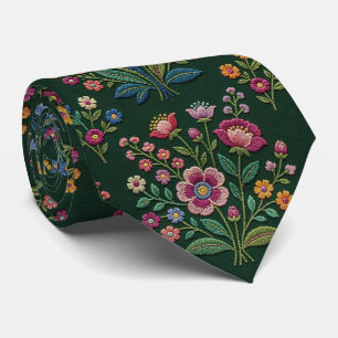 Vintage Wildflowers   Faux Embroidery Design Tie