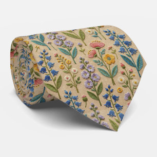 Vintage Wildflowers   Faux Embroidery Design Tie