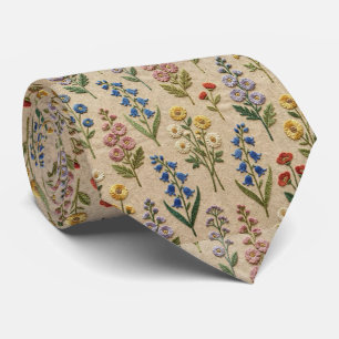 Vintage Wildflowers   Faux Embroidery Design Tie