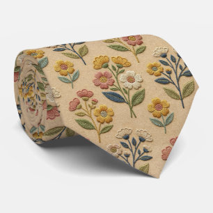 Vintage Wildflowers   Faux Embroidery Design Tie