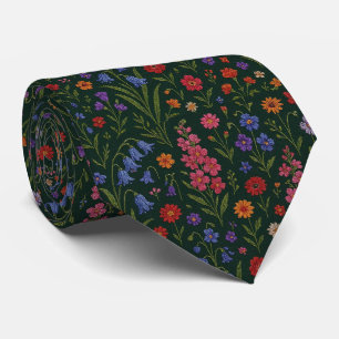 Vintage Wildflowers   Faux Embroidery Design Tie