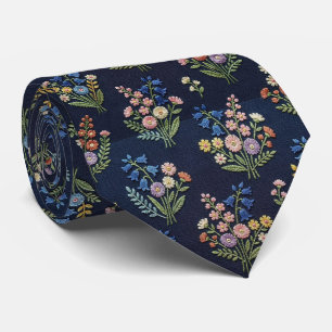Vintage Wildflowers   Faux Embroidery Design Tie