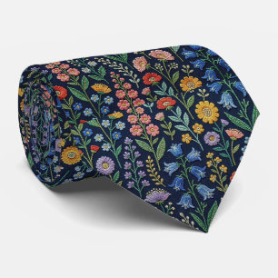 Vintage Wildflowers   Faux Embroidery Design Tie