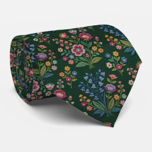 Vintage Wildflowers   Faux Embroidery Design Tie