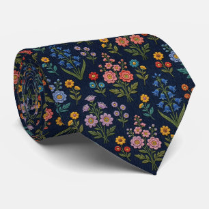 Vintage Wildflowers   Faux Embroidery Design Tie