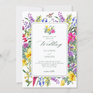 Vintage Wildflowers Floral Bouquet wedding Invitation