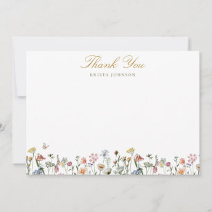 Vintage Wildflowers Gold Script Personalized Thank You Card