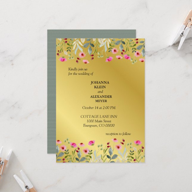 Vintage Wildflowers Invitation (Front/Back In Situ)