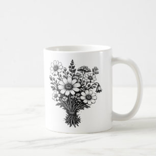 Vintage wildflowers linocut botanical floral art coffee mug