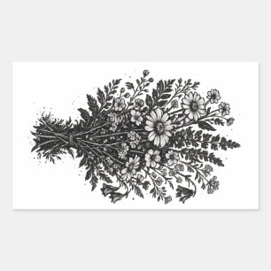 Vintage wildflowers linocut botanical floral art sticker