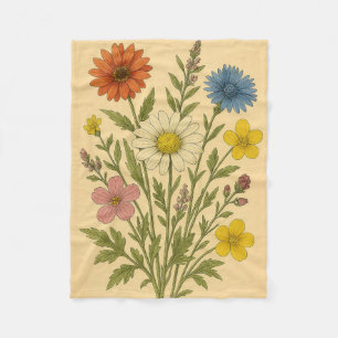 Vintage Wildflowers on Weathered Paper Fleece Blanket