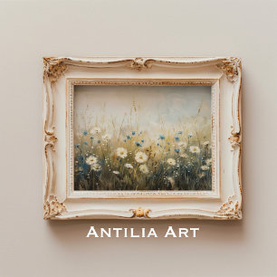 Vintage Wildflowers Painting Soft Tones Flowers Poster