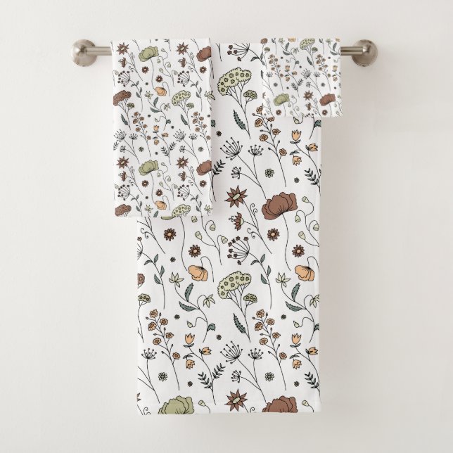 Vintage Wildflowers Pattern Bath Towel Set (Insitu)
